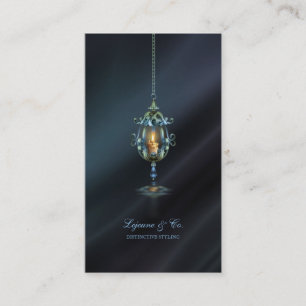 Elegant Candle Lamp Dark Navy Blue Satin Business Card