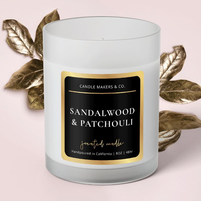 Elegant Candle Square Label Black & Gold Script (Creator Uploaded)