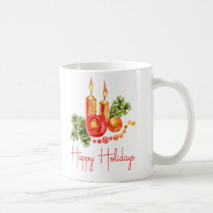 Elegant Candles Holly Leaves Happy Holidays Coffee Coffee Mug
