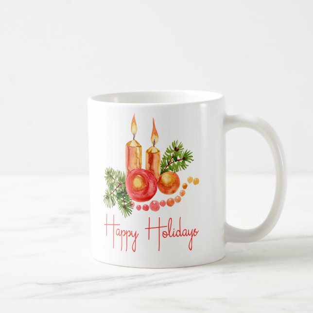 Elegant Candles Holly Leaves Happy Holidays Coffee Mug (Right)