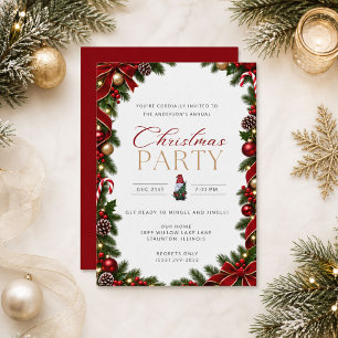 Elegant Candy Cane Border Christmas Party Invitation