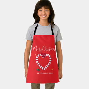 Elegant Candy Cane Heart Custom Family Christmas D Apron