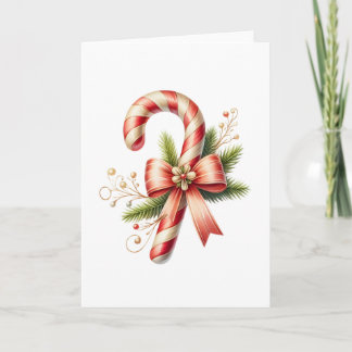Elegant Candy Cane with Red Bow and Pine Sprigs Card