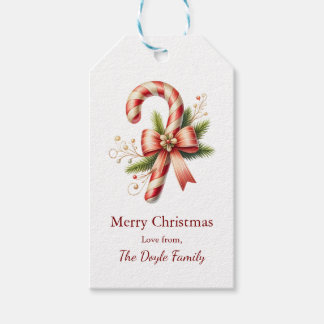 Elegant Candy Cane with Red Bow Christmas Gift Tags