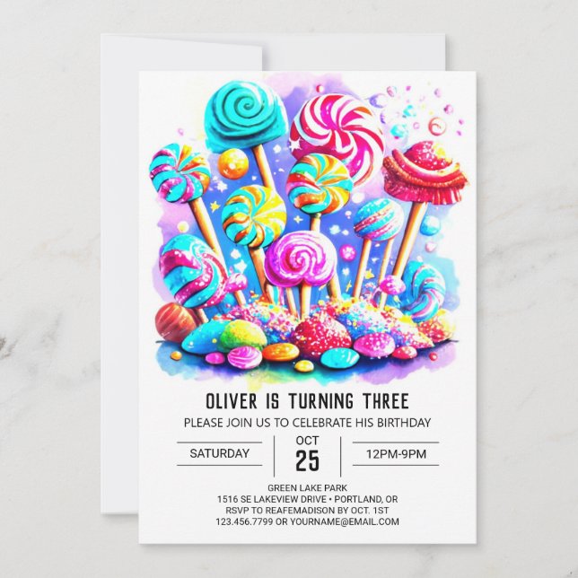 Elegant Candy Editable Birthday Invitation (Front)