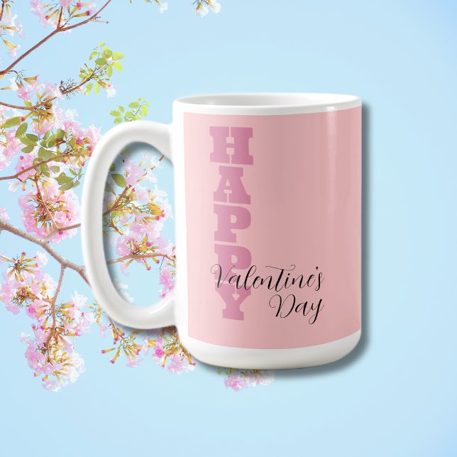 Elegant Candy Pink and Black Happy Valentines Day Coffee Mug (Creator Uploaded)