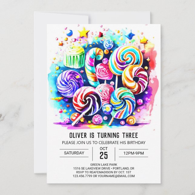 Elegant Candyland Printable Birthday Invitation (Front)