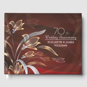 Elegant Caoba Floral 70th Wedding Anniversary Guest Book