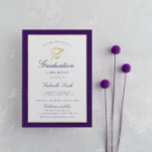 Elegant cap purple graduation ceremony invitation<br><div class="desc">An elegant graduation ceremony card with faux gold and purple. The text details and image can be personalised.</div>