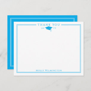 Elegant Cap & Tassel Sky Blue & White Graduation Thank You Card