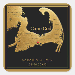 Elegant Cape Cod Map Wedding Square Sticker