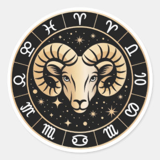 Elegant Capricorn Zodiac Constellation Gold Black Classic Round Sticker