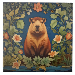 Elegant Capybara William Morris Inspired Ceramic Tile