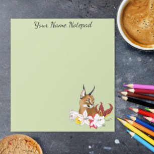 Elegant Caracal Wild Cat Lilies Floral Green Notepad