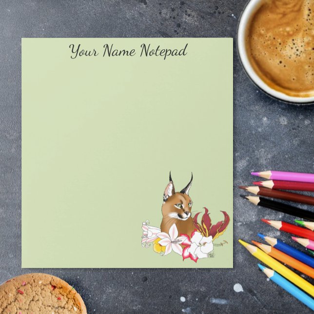 Elegant Caracal Wild Cat Lilies Floral Green Notepad (Creator Uploaded)