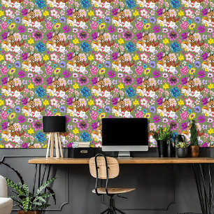 Elegant Caracal Wild Cat Lilies Floral Green Wallpaper