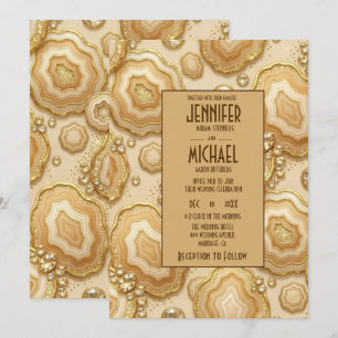Elegant Caramel and Gold Geode Wedding Invitations