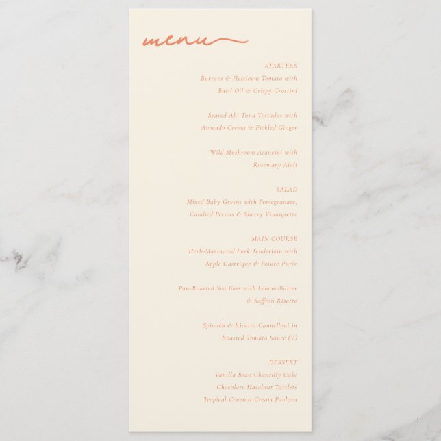 Elegant Caramel Brown Menu for Wedding Reception (Front)