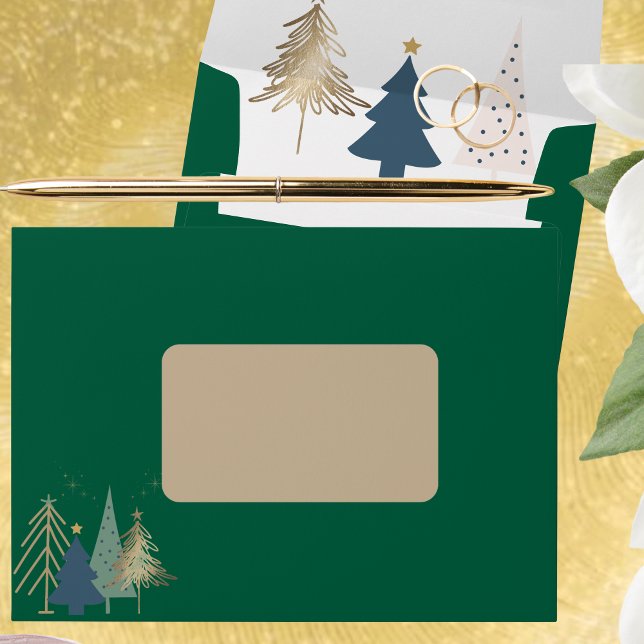 Elegant Card Matching Modern Tree Green Christmas Envelope (Creator Uploaded)