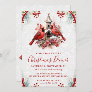 Elegant Cardinal Christmas Dinner Invitation