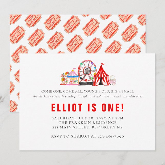 Elegant Carnival Circus Festival Party Birthday Invitation (Front/Back)