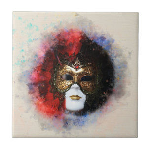 Elegant Carnival Venetian Mask Artwork Ceramic Tile