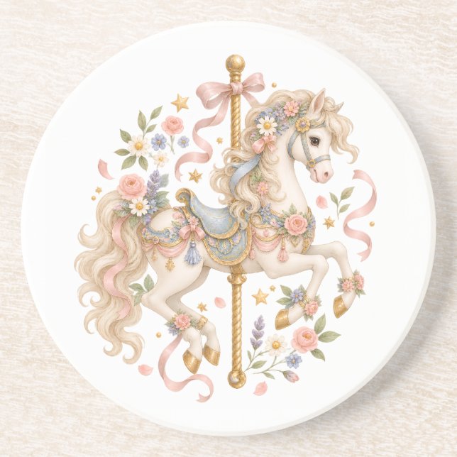 Elegant Carousel Horse French Fairytale Coaster (Front)