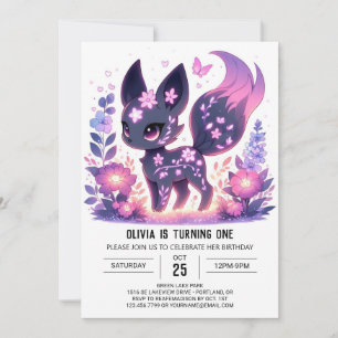 Elegant Cartoon Fox 1st Birthday Invitation