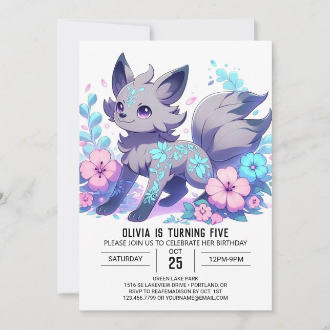 Elegant Cartoon Wolf Digital Birthday Invitation (Front)