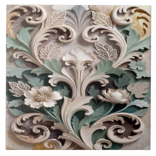 Elegant Carved Floral Baroque Design Ceramic Tile