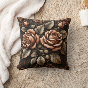 Elegant Carved Roses in Dark Ornate Design Cushion