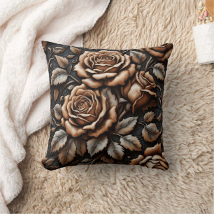 Elegant Carved Roses on Dark Background Cushion