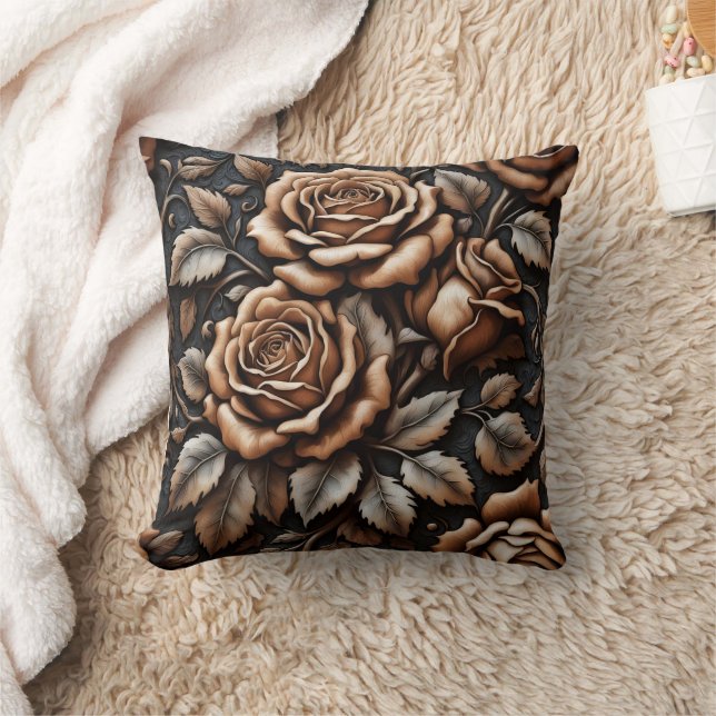 Elegant Carved Roses on Dark Background Cushion (Blanket)