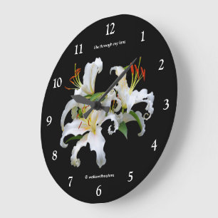 Elegant Casablanca White Oriental Lilies Large Clock