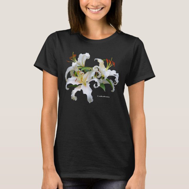 Elegant Casablanca White Oriental Lilies T-Shirt (Front)