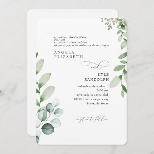 Elegant Cascading Eucalyptus Wedding Rounded Invitation