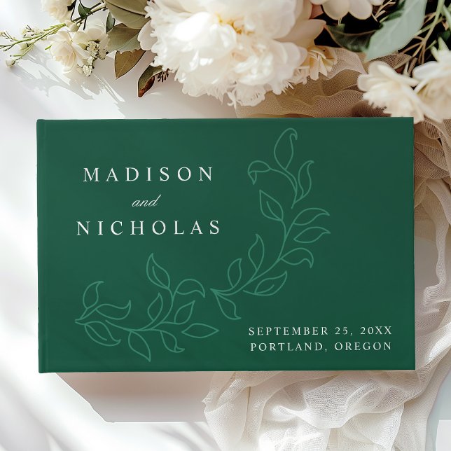 Elegant Cascading Green Leaves Photo Wedding Guest Book (Creator Uploaded)