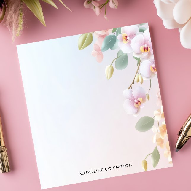 Elegant Cascading Pink Orchids Personalised Name Notepad (Creator Uploaded)