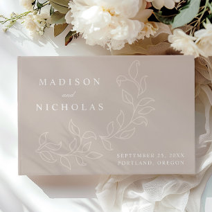 Elegant Cascading Taupe Leaves Photo Wedding Guest Book