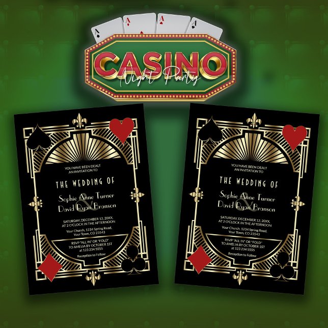 Elegant Casino Las Vegas Gold Art Deco Wedding Invitation (Creator Uploaded)
