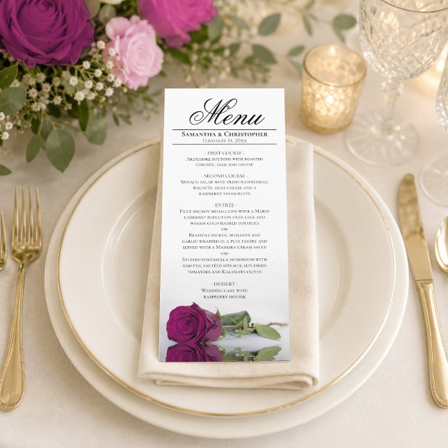 Elegant Cassis or Magenta Rose Reflections Wedding Menu (Creator Uploaded)