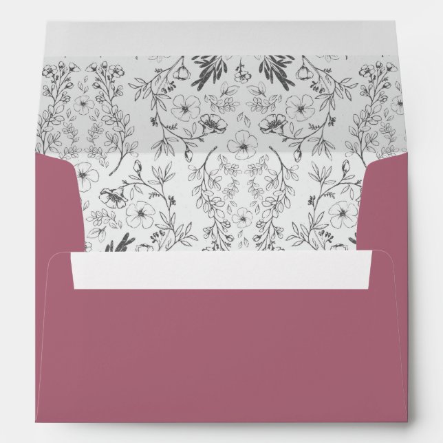 Elegant Cassis Purple Floral Pre-Addressed Envelope (Back (Bottom))