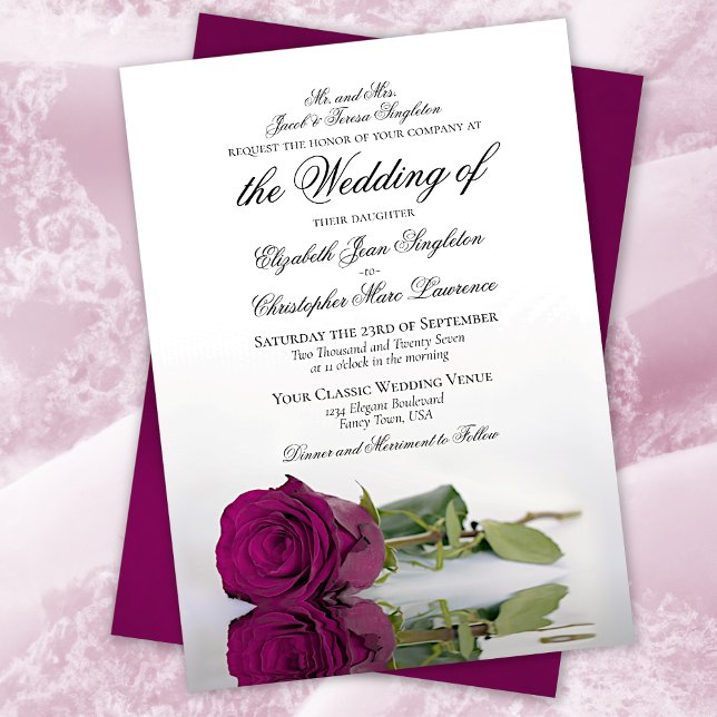 Elegant Cassis Purple Magenta Rose Formal Wedding Invitation (Creator Uploaded)