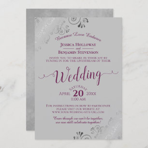 Elegant Cassis Purple on Grey Wedding Livestream Invitation