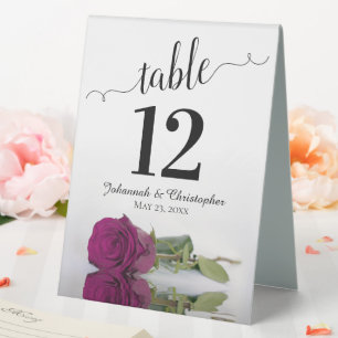 Elegant Cassis Purple Rose Wedding Table Number