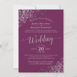 Elegant Cassis Purple & Silver Wedding Livestream Invitation