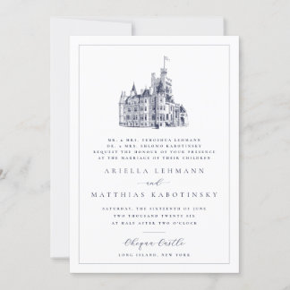 Elegant Castle Simple Double Sided Hebrew Wedding Invitation