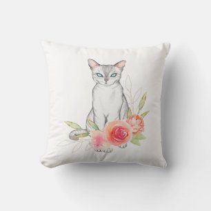 Elegant Cat and Flowers Cushion