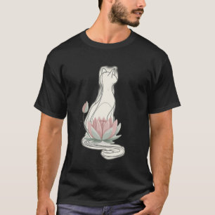 Elegant Cat and Lotus Flower T-Shirt