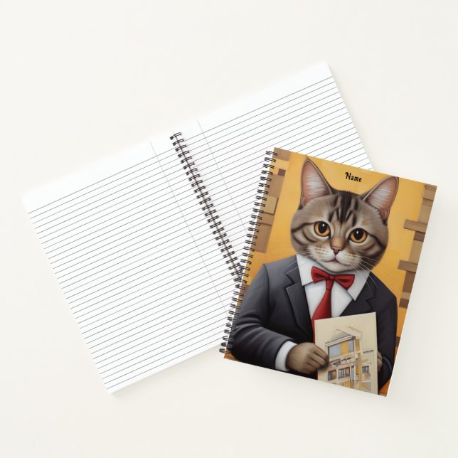 Elegant Cat Architect Art Funny Business Cat  Notebook (Inside)